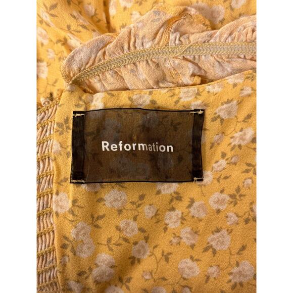 Reformation Jumpsuit 12 Womens Yellow Floral Smocked Wide Leg - Picture 8 of 9